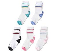 Epeius Kids Girls' 5 Pack Seamless Rainbow Stripes Crew Socks for 6-8 Years,Smooth toes,Shoe Size 11-1,Red/Blue/Green/Orange/Purple