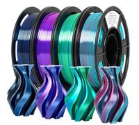 Epelay 3D Printer Filament, Dual Color Shiny Silk PLA Filament 1.75mm, Fast Color Change & Neatly Wound Printing Bundle ±0.02mm, Blue Series 4 x 250g Spools Multicolor Bundle for Most FDM Printers