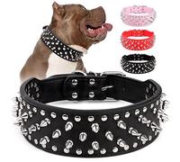 Epesiri Adjustable Wide Spiked Dog Collar, Mushroom Rivet PU Leather Cat Dog Collars, Durable Spike Studded Pet Collar for Small Medium Large Breed, Like Pit Bull Mastiff Bulldog Pugs Husky, Black