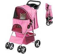Epetlover 4 Wheels Dog Stroller Folding Pet Strolling Cart for Small Medium Cats Puppies Portable Jogger Travel Camping Puppy Carrier with Storage Basket Cup Holder, Pink
