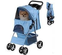 Epetlover 4 Wheels Dog Stroller Folding Pet Strolling Cart for Small Medium Cats Puppies Portable Jogger Travel Camping Puppy Carrier with Storage Basket Cup Holder, Blue