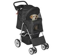 Epetlover Foldable Pet Stroller for Cats/Puppies Travel Jogger Pet Carrier with 4 Wheels, Weather Cover, Storage Basket + Cup Holder, Black