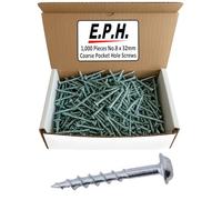 EPH Pocket Hole Screws for Softwoods & Man-made Boards, # No.8 x 32mm Long, Pack of 1,000, Coarse Self-Cutting Screw with Robinson 2 Square Drive, EPHS8321000C, Silver