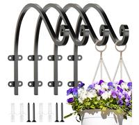 EPHECH 4 Pack Heavy Duty Plant Hanger Hook for Outdoor and Indoor, 16Inch Wall Hanging Basket Bracket, Black Metal Outdoor Hanging Bracket for Hanging Flower Pot Bird Feeder Lanterns