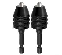 EpheyFIF 2pcs Keyless Drill Chuck Conversion Tool, Keyless Chucks Conversion Adapter Drill Bit 1/4 Inch Shank Hex Chuck Drill Bit Adapter Quick Change Driver 0.3-6.5mm(Black)