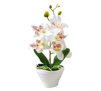 EpheyFIF Artificial Orchid Flowers in Pot, 1 pack Potted Orchid Plant Fake Phalaenopsis Flowers with Plastic Vase for Table Home Decor Office Wedding Party Decoration(White)