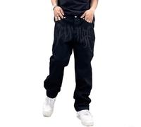 EpheyFIF Men's Baggy Jeans with Printed Design, Trendy Trousers for Teenagers' Hip Hop and Skateboarding Needs (M Black)