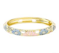EpheyFIF Vintage for cloisonne Enamel Lotus Bangle Elastic Floral Design | Hollow openwork craft, breathable wear, sandy green pink hues, 6.6cm diameter, elegant chinese aesthetic