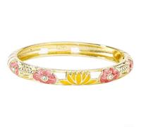 EpheyFIF Vintage for cloisonne Enamel Lotus Bangle Elastic Floral Design | Hollow openwork craft, breathable wear, sandy green pink hues, 6.6cm diameter, elegant chinese aesthetic