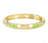 EpheyFIF Vintage for cloisonne Enamel Lotus Bangle Elastic Floral Design | Hollow openwork craft, breathable wear, sandy green pink hues, 6.6cm diameter, elegant chinese aesthetic