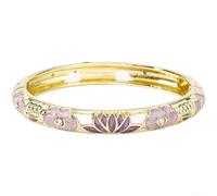 EpheyFIF Vintage for cloisonne Enamel Lotus Bangle Elastic Floral Design | Hollow openwork craft, breathable wear, sandy green pink hues, 6.6cm diameter, elegant chinese aesthetic