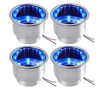 EPHIIONIY 4PCS Stainless Steel 12V 8 LED Blue Light Insert Cup Drink Holder for Marine Boat Car Truck Camper RV with Drain