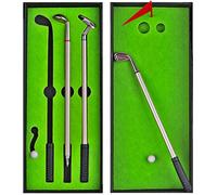 EPHIIONIY Golf Pen Set,KEDA Mini Desktop Golf Ball Pen Gift Set with Putting Green, Flag, 3 Colors Metal Golf Clubs Models Pens & 2 Balls