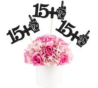 Ephlyn 12Pcs 15+1 Middle Finger Party Decorations Double Sided Black Glitter 16th Birthday Centerpiece Sticks for Funny Sixteen Years Old Birthday Table Toppers Decorations Party Supplies