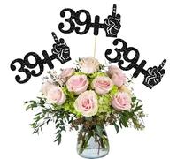Ephlyn 12Pcs 39+1 Middle Finger Party Decorations Double Sided Black Glitter 40th Birthday Centerpiece Sticks for Funny Forty Years Old Birthday Table Toppers Decorations Party Supplies