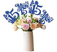 Ephlyn 12Pcs Happy 15th Birthday Centerpiece Sticks Hello 15 Sweet 15 Table Flower Centerpieces Sticks Mis 15 Quince Floral Decorations for Cheers to 15 Theme Anniversary Party Supplies Royal Blue