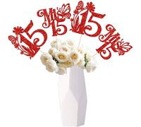 Ephlyn 12Pcs Happy 15th Birthday Centerpiece Sticks Hello 15 Sweet 15 Table Flower Centerpieces Sticks Fifteen Mis 15 Quince Floral Decorations for Cheers to 15 Theme Anniversary Party Supplies Red