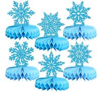 Ephlyn 12Pcs Snowflake Honeycomb Table Centerpieces Frozen Winter Wonderland Party Decorations for Xmas Holiday Winter Birthday Baby Shower Party Supplies Blue