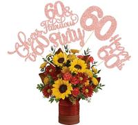 Ephlyn 15Pcs 60th Birthday Centerpiece Sticks Sixty Happy 60 Table Flower Centerpieces Sticks Cheers to 60 Floral Decorations for 60th Birthday Party Centerpieces Supplies Rose Gold