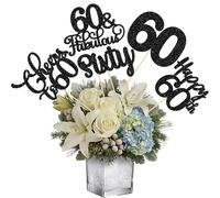 Ephlyn 15Pcs 60th Birthday Centerpiece Sticks Sixty Happy 60 Table Flower Centerpieces Sticks Cheers to 60 Floral Decorations for 60th Birthday Party Centerpieces Supplies Black