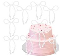 Ephlyn 15Pcs Pearl Bow Cake Topper Bow Dots Cake Decorations Bowknot Pearl Bows Cupcake Toppers for Bow Themed Wedding Baby Shower Birthday Party Decorations White