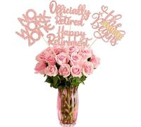 Ephlyn 16Pcs Happy Retirement Centerpiece Sticks Officially Retired Table Flower Centerpieces Sticks No Work Zone Floral Decorations for Farewell Birthday Party Centerpieces Supplies Rose Gold