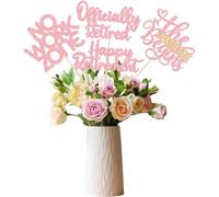 Ephlyn 16Pcs Happy Retirement Centerpiece Sticks Officially Retired Table Flower Centerpieces Sticks No Work Zone Floral Decorations for Farewell Birthday Party Centerpieces Supplies Pink