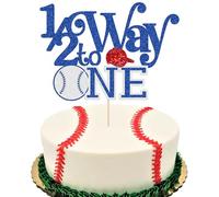Ephlyn 1Pc 1/2 Way to One Cake Topper Glitter Half Birthday Cake Decoration Half Way to Go Cake Topper for Boys Girls 6 Month Birthday Party Supplies Red