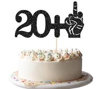 Ephlyn 1Pc 20+1 Middle Finger Cake Topper Black Glitter 21st Birthday Party Cake Decorations for Funny Twenty One Years Old Birthday Party Supplies