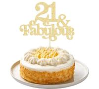 Ephlyn 1Pc 21 & Fabulous Cake Topper Glitter Twenty One and Fabulous Cake Toppers Happy 21st Birthday Cake Pick for 21st Wedding Anniversary Birthday Party Decorations Supplies Gold