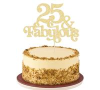 Ephlyn 1Pc 25 & Fabulous Cake Topper Glitter Twenty Five and Fabulous Cake Toppers Happy 25th Birthday Cake Pick for 25th Wedding Anniversary Birthday Party Decorations Supplies Gold