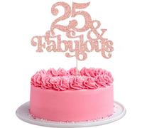 Ephlyn 1Pc 25 & Fabulous Cake Topper Glitter Twenty Five and Fabulous Cake Toppers Happy 25th Birthday Cake Pick for 25th Wedding Anniversary Birthday Party Decorations Supplies Rose Gold
