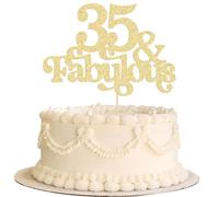 Ephlyn 1Pc 35 & Fabulous Cake Topper Glitter Thirty Five and Fabulous Cake Toppers Happy 35th Birthday Cake Pick for 35th Wedding Anniversary Birthday Party Decorations Supplies Gold