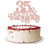 Ephlyn 1Pc 35 & Fabulous Cake Topper Glitter Thirty Five and Fabulous Cake Toppers Happy 35th Birthday Cake Pick for 35th Wedding Anniversary Birthday Party Decorations Supplies Rose Gold