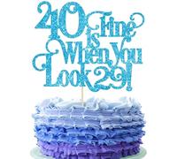 Ephlyn 1Pc 40 is Fine When You Look 29 Cake Topper Glitter Funny 40th Birthday 40 and Fabulous Cake Topper Decorations for Happy 40th Birthday Party Decoration Supplies Blue