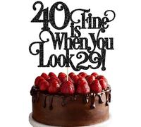 Ephlyn 1Pc 40 is Fine When You Look 29 Cake Topper Glitter Funny 40th Birthday 40 and Fabulous Cake Topper Decorations for Happy 40th Birthday Party Decoration Supplies Black