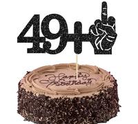 Ephlyn 1Pc 49+1 Black Glitter Cake Topper 50th Birthday Party Cake Decorations for Funny Fifty Years Old Birthday Party Supplies