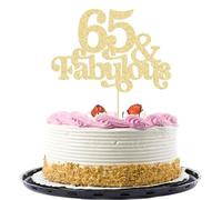 Ephlyn 1Pc 65 & Fabulous Cake Topper Glitter Sixty Five and Fabulous Cake Toppers Happy 65th Birthday Cake Pick for 65th Wedding Anniversary Birthday Party Decorations Supplies Gold