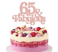 Ephlyn 1Pc 65 & Fabulous Cake Topper Glitter Sixty Five and Fabulous Cake Toppers Happy 65th Birthday Cake Pick for 65th Wedding Anniversary Birthday Party Decorations Supplies Rose Gold
