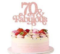 Ephlyn 1Pc 70 & Fabulous Cake Topper Glitter Seventy and Fabulous Cake Toppers Happy 70th Birthday Cake Pick for 70th Wedding Anniversary Birthday Party Decorations Supplies Rose Gold