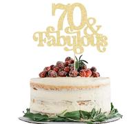 Ephlyn 1Pc 70 & Fabulous Cake Topper Glitter Seventy and Fabulous Cake Toppers Happy 70th Birthday Cake Pick for 70th Wedding Anniversary Birthday Party Decorations Supplies Gold