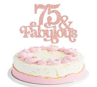 Ephlyn 1Pc 75 & Fabulous Cake Topper Glitter Seventy Five and Fabulous Cake Toppers Happy 75th Birthday Cake Pick for 75th Wedding Anniversary Birthday Party Decorations Supplies Rose Gold