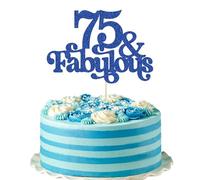 Ephlyn 1Pc 75 & Fabulous Cake Topper Glitter Seventy Five and Fabulous Cake Toppers Happy 75th Birthday Cake Pick for 75th Wedding Anniversary Birthday Party Decorations Supplies Blue