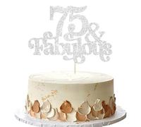 Ephlyn 1Pc 75 & Fabulous Cake Topper Glitter Seventy Five and Fabulous Cake Toppers Happy 75th Birthday Cake Pick for 75th Wedding Anniversary Birthday Party Decorations Supplies Silver