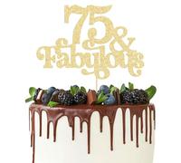 Ephlyn 1Pc 75 & Fabulous Cake Topper Glitter Seventy Five and Fabulous Cake Toppers Happy 75th Birthday Cake Pick for 75th Wedding Anniversary Birthday Party Decorations Supplies Gold