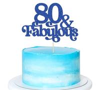 Ephlyn 1Pc 80 & Fabulous Cake Topper Glitter Eighty and Fabulous Cake Toppers Happy 80th Birthday Cake Pick for 80th Wedding Anniversary Birthday Party Decorations Supplies Blue