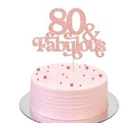 Ephlyn 1Pc 80 & Fabulous Cake Topper Glitter Eighty and Fabulous Cake Toppers Happy 80th Birthday Cake Pick for 80th Wedding Anniversary Birthday Party Decorations Supplies Rose Gold