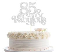 Ephlyn 1Pc 85 & Fabulous Cake Topper Glitter Eighty Five and Fabulous Cake Toppers Happy 85th Birthday Cake Pick for 85th Wedding Anniversary Birthday Party Decorations Supplies Silver