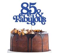 Ephlyn 1Pc 85 & Fabulous Cake Topper Glitter Eighty Five and Fabulous Cake Toppers Happy 85th Birthday Cake Pick for 85th Wedding Anniversary Birthday Party Decorations Supplies Blue