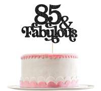 Ephlyn 1Pc 85 & Fabulous Cake Topper Glitter Eighty Five and Fabulous Cake Toppers Happy 85th Birthday Cake Pick for 85th Wedding Anniversary Birthday Party Decorations Supplies Black